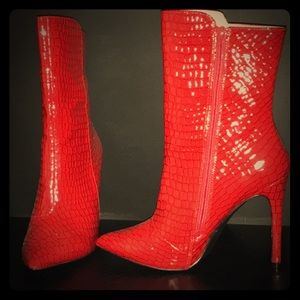 Red faux crocodile booties
